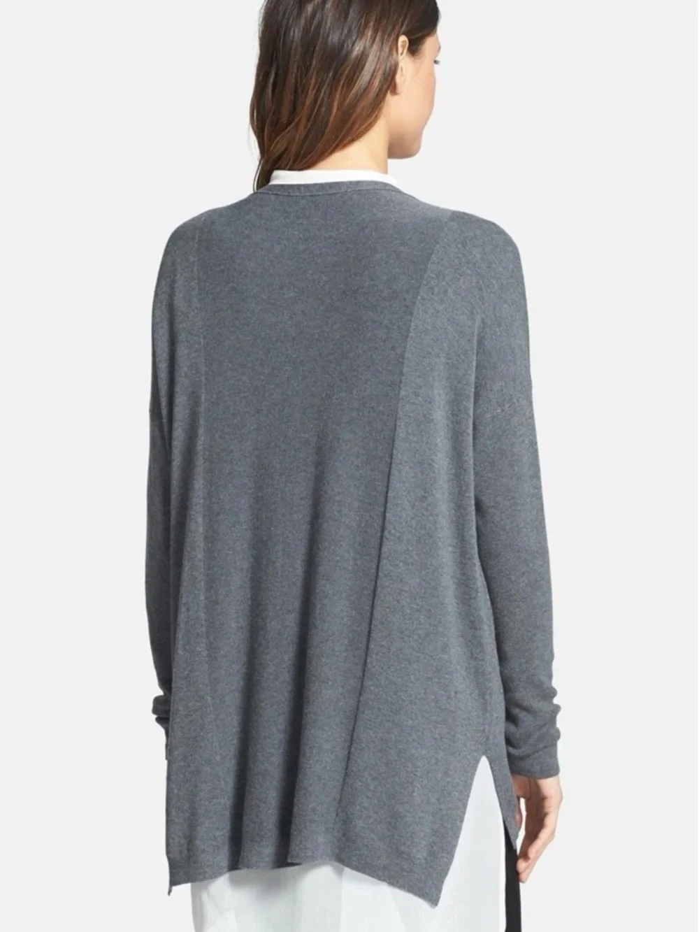 Eileen Fisher Viscose Stretch Knit Zip Long Sweater Cardigan Size Medium Cozy